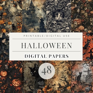 Halloween Digital Paper, Halloween Scrapbook Kit, Gothic Junk Journal Supplies, Creepy Collage Sheet, Halloween Printable Scrapbook Paper