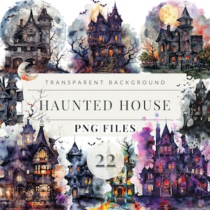 Halloween Houses Watercolor Clipart Bundle, Haunted House Clipart, Haunted Home Graphics, Instant Digital Download, Commercial Use