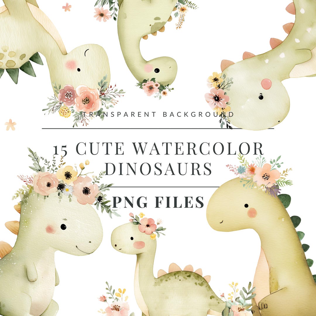 Watercolor Dinosaurs Clipart, Cute Pastel Dinosaur PNG, Baby Shower ...