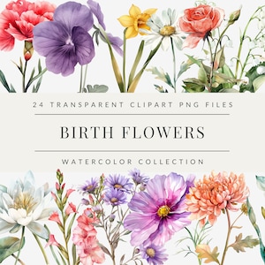 Fleur mois de naissance, clipart, aquarelle PNG sur fond transparent, clipart fleur de naissance, paquet d'anniversaire, clipart mariage