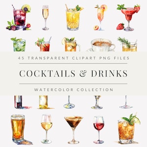 Cocktail Clip Art, Acquerello PNG, Sfondo Trasparente Cocktail Clipart, Sublimazioni Fai da Te, Pacchetto Clip Art, Clipart Matrimonio