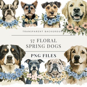 Dog Clipart Bundle, Spring Floral Dog Puppy Clipart, Watercolor Dogs, Cute Dog Breed Illustration, Pets Clipart DIY, Commercial Use