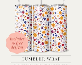 Dainty Wildflowers Tumbler Wrap Png, Embroidered Floral Tumbler Wrap, Boho Tumbler Wrap Png, Floral Tumbler, 20 Oz 30 Oz Tumbler Png Floral