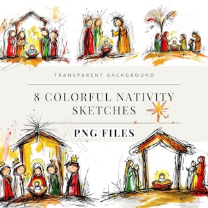Nativity Clipart Bundle, Whimsical Nativity Scene Clipart, Watercolor Festive Illustration, Christian Festive Clipart DIY, Commercial Use