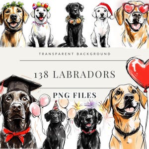 Bundle de cliparts chien labrador, Noël Halloween anniversaire Saint-Valentin diplômé chien chiot clipart, aquarelle chiens, illustration de race de chien mignon