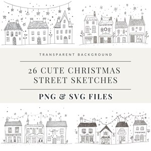 Weihnachtliche Häuser und Straßen Grafiken für Weihnachten Kunsthandwerk und Dekor, festliches PNG Bundle, Sublimationsdateien, printable Urlaub