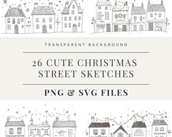 Christmas Houses and Streets Graphics for Christmas Crafts and Decor, Festive PNG Bundle, Sublimation files, Printable Holiday