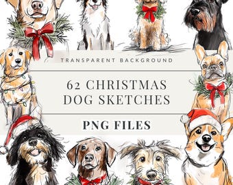 Dog Clipart Bundle, Christmas Dog Puppy Clipart, Watercolor Dogs, Cute Dog Breed Illustration, Festive Pets Clipart DIY, Commercial Use