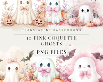 Coquette Ghosts Clipart ,Cute Halloween Bundle, Floral Halloween png, Pretty Halloween png, Ghost Cute png, Spooky Sublimation Bundle