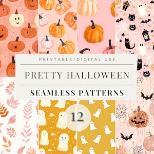 Halloween Seamless Pattern Digital Paper, Halloween Scrapbook Kit, Pretty Pastel Junk Journal Supplies, Halloween Printable Scrapbook Paper