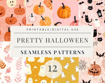 Halloween Seamless Pattern Digital Paper, Halloween Scrapbook Kit, Pretty Pastel Junk Journal Supplies, Halloween Printable Scrapbook Paper