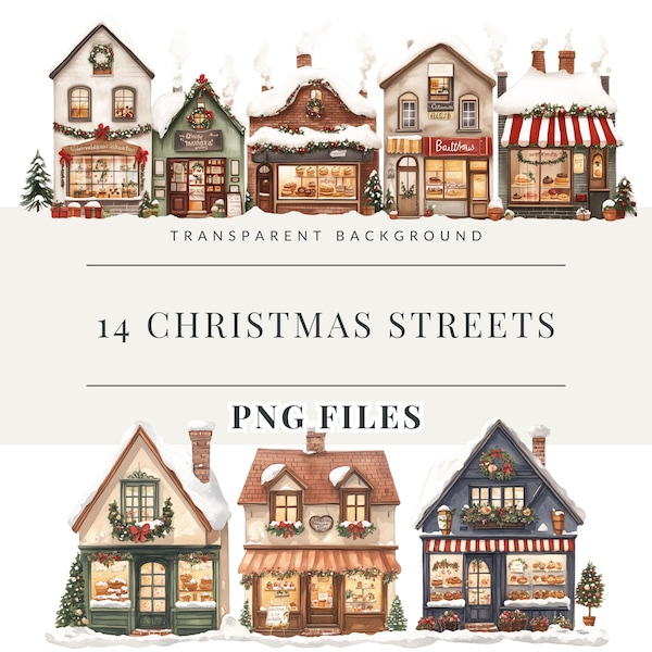 Christmas Houses and Streets Graphics for Christmas Crafts and Decor, Festive PNG Bundle, Sublimation files, Printable Holiday