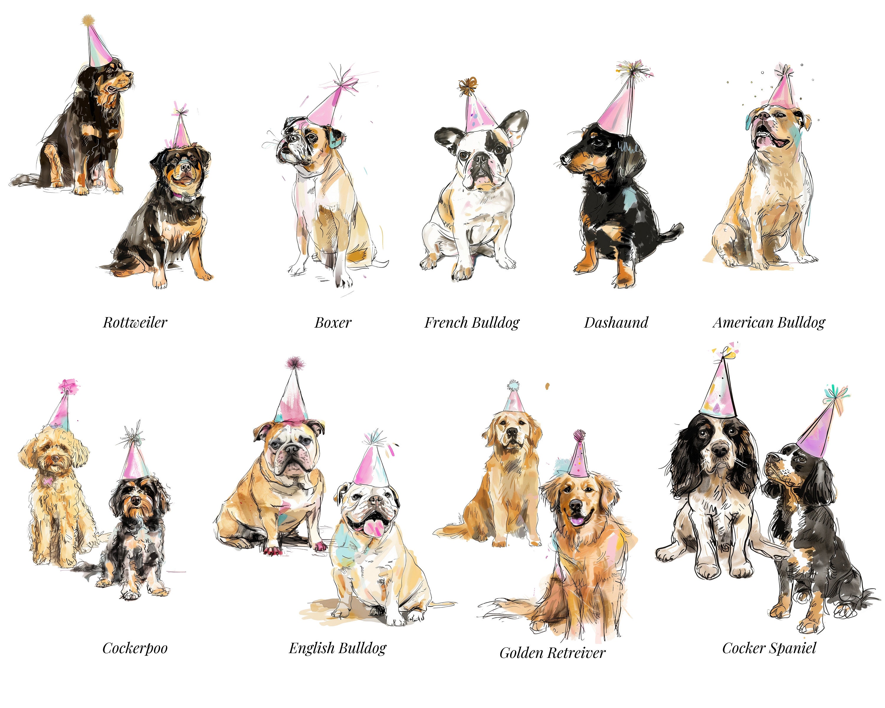 Dog Clipart Bundle, Birthday Dog Puppy Clipart, Watercolor Dogs, Cute ...