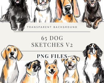 May include: A set of 65 dog sketches in black and white, brown, and white. The sketches are in a variety of poses and styles, including sitting, standing, and lying down. The sketches are perfect for use in digital art, scrapbooking, or other creative projects.