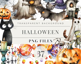 Halloween Clipart Bundle Set, Watercolour Halloween Clipart, Halloween Decoration, Spooky Season Graphics