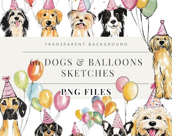 Pacchetto Clipart di cani, Clipart di cuccioli di cane di compleanno, Cani acquerellati, Illustrazione di razza di cane carina, Clipart di animali domestici fai da te, Uso commerciale