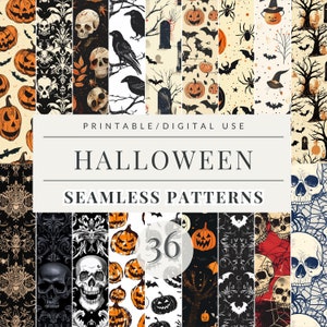 Halloween Seamless Pattern Digital Paper, Halloween Scrapbook Kit, Gothic Junk Journal Supplies, Halloween Printable Scrapbook Paper