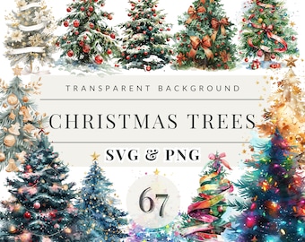 Watercolor Christmas Trees Clipart,Painted Tree Clipart,Christmas Illustrations,PNG Graphics SVG Images, Instant Download for Commercial Use