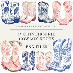 Bottines de cowboy chinoises Clipart nuptiale dessin au trait fond Transparent téléchargement numérique PNG pour usage commercial, bottes de cowboy rose bleu