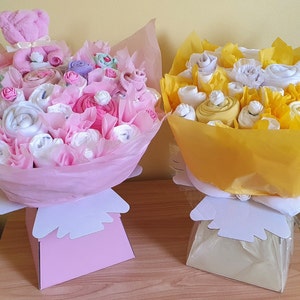 Baby Bouquets, New Baby Gift, Baby Clothes Bouquet - Baby Shower Gift - Nappy Cake - Neutral - Pink - Blue - Newborn Gift