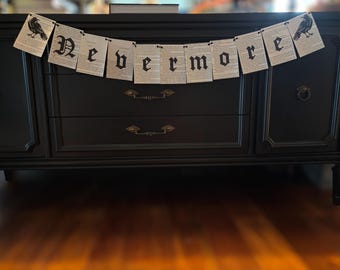 Edgar Allan Poe Inspired "Nevermore" Raven Garland Halloween Decor