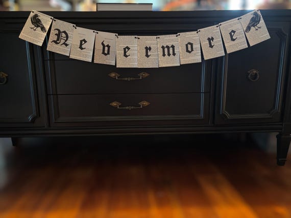 Edgar Allan Poe Inspired "Nevermore" Raven Garland Halloween Decor