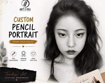 Retrato personalizado a lápiz de grafito dibujado a mano a partir de una foto, arte realista de pareja, familia y mascotas.