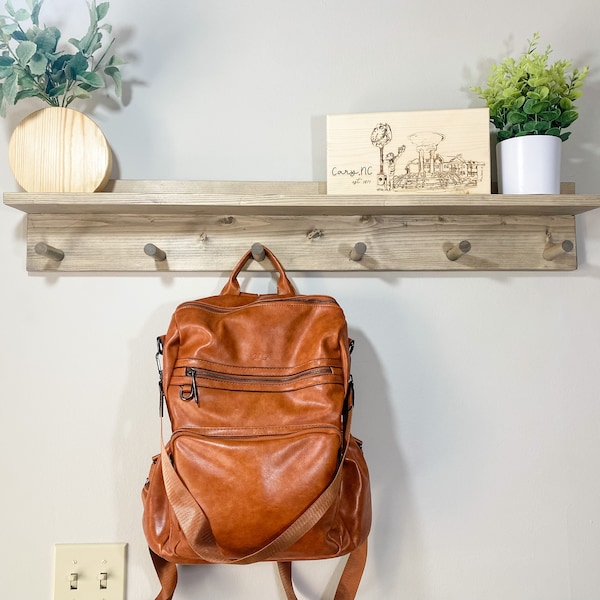 Wood Entry Shelf and Hooks, Key Hooks, Hat Rack, Coat Rack, Storage, Organization, Dog Leash Holder