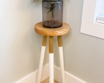 Tall Dipped Plant Stand, Wood Accent Stool, Tall Dipped Paint Decorative Stand