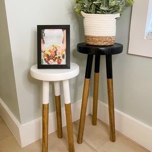 Wood Plant Stool, Wood Accent Stool, Reverse Dipped Stool