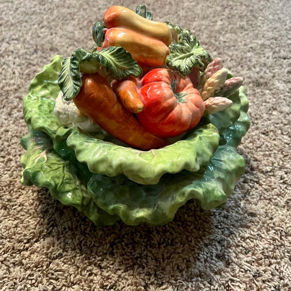 Vintage Kaldun & Bogle Tuscan Garden ceramic hand-painted vegetable cabbage tureen. Great table decor. Farmhouse