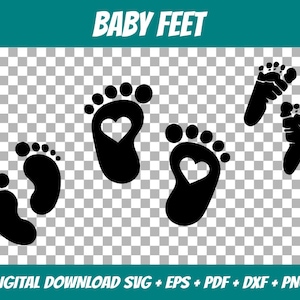 Baby, Neugeborenes, Fußabdruck, Herzen, Silhouette Cameo, Cricut, Vinylschnitt, Laserschneiden, Lasergravur, SVG, DXF, PNG, Vektor, Liebe.