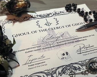 Certificado Ghoul del Clero de Fantasma PERSONALIZADO -NUEVA OPCIÓN-