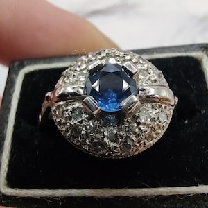 Platinum 1940&#39;s Sapphire Diamond Ring. Size 5 3/4.