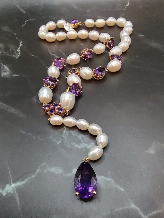 14K Pearl & Amethyst Necklace