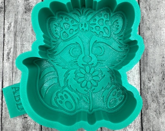 Raccoon with Bow Silicone Craft Mold, Car Freshie, Wax, Soap, Resin, Cement
