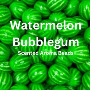 May include: Green watermelon-shaped bubblegum beads. Watermelon Bubblegum Scented Aroma Beads.