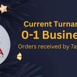 May include: A Christmas ornament with a red, white, and blue design featuring the text "AROMA BEAD DEPOT". The ornament is hanging on a green Christmas tree. The text "Current Turnaround time: 0-1 Business Days Orders received by 7am ships that day!" is displayed on a dark blue background.