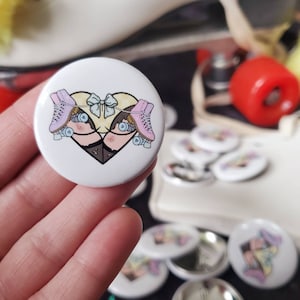 Rollerbooty Round Steel Pin-Back 1.5&quot; Button || Skater Derby Style || Alternative Pastel Punk ||