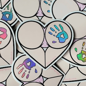 Holographic Handprint Heart Shaped Vinyl Butt Sticker || Cheeky Behavior || Adult Decal || Body Positive ||