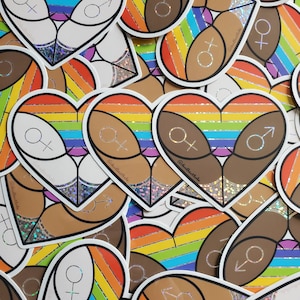 Pridepanty Heart Shaped Glitter Vinyl Butt Sticker || Rainbow Pride Flag || Adult Decal || Body Positive || LGBTQ Plus Representation ||