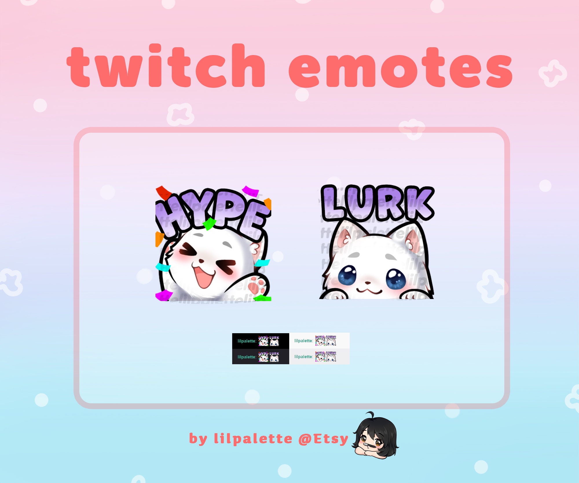 White Cats Hype Lurk Twitch Emotes | Etsy