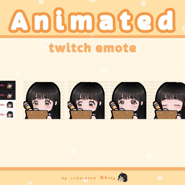 black hair with bangs brown eyes | animated taking notes twitch emote