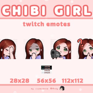 red/brown hair green eyes | chibi girl twitch emotes pack