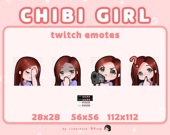 red/brown hair green eyes | chibi girl twitch emotes pack