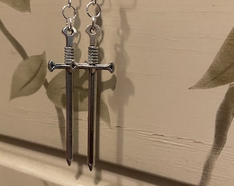 Hypoallergenic Sword Earrings - Handmade Vintage Tibetan Silver