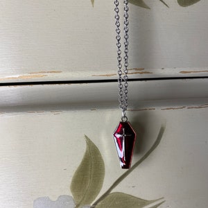 Hypoallergenic Coffin Vampire Cross Necklace - Handmade Surgical Steel & Red Enamel