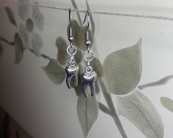 Hypoallergenic Tooth Earrings - Handmade Vintage Tibetan Silver OR antique gold plated