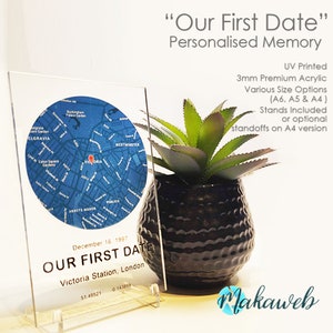 Personalised First Date Plaque - Ideal Gift for Him or Her, Couples romantic Gift, Anniversary Gift with Map Pin and GPS Coordinates