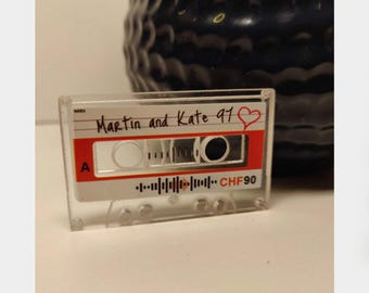 Retro Cassette Keyring with scannable code and personalised cassette label - Mix Tape